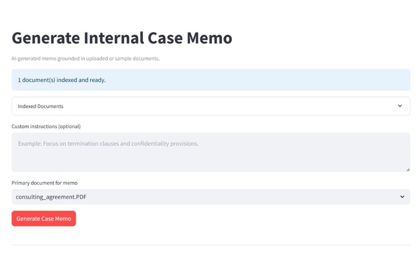 Legal Document AI memo screen